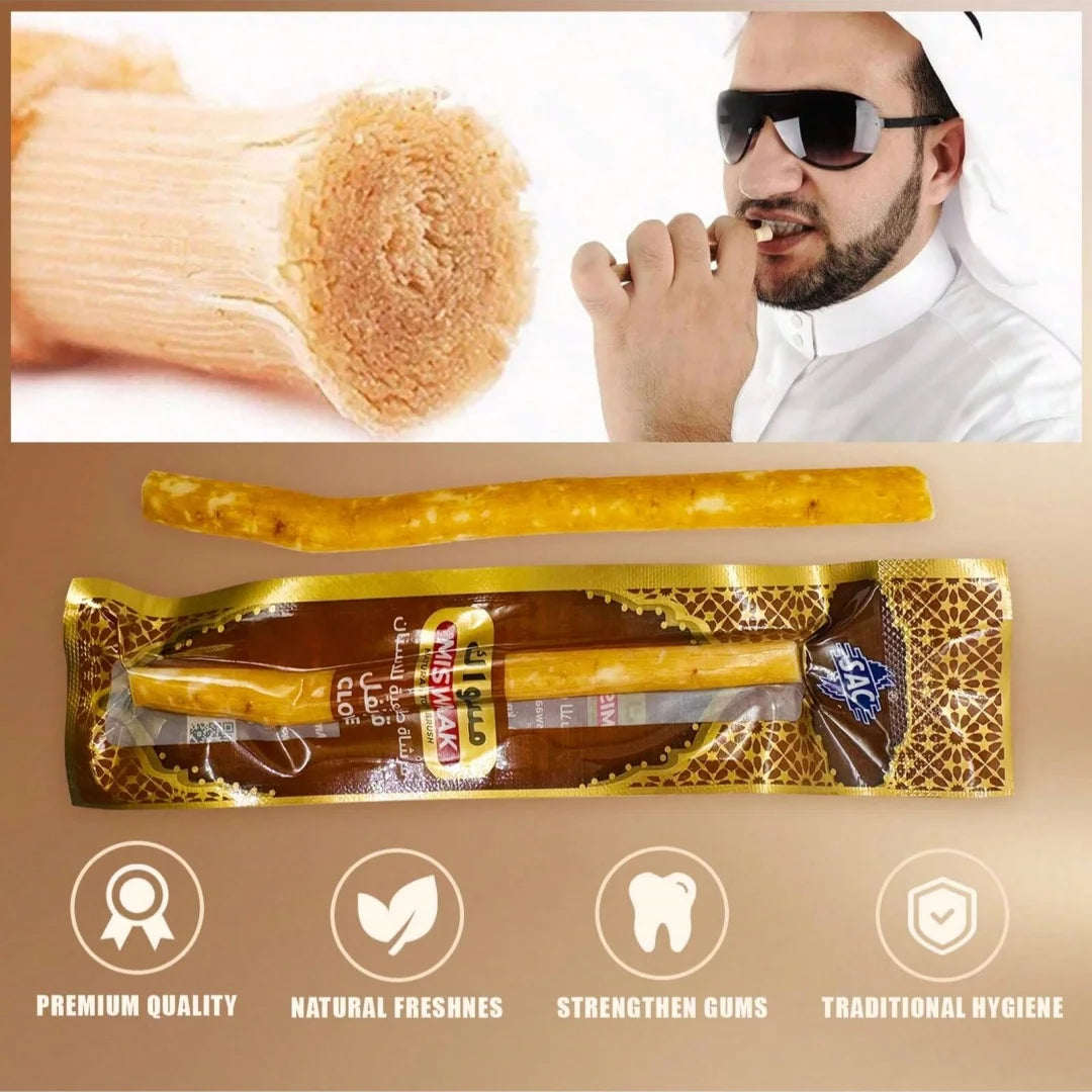 6 Pack Organic Miswak Toothbrushes | All-Natural Wooden Miswak Sticks for Teeth Whitening | Oral Care, Fresh Breath & Eco-Friendly | Clove Flavor